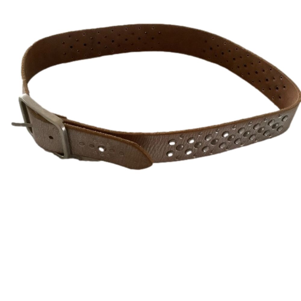 Y2K Express genuine leather belt brown and silver grommets with rhinestones Sz 8